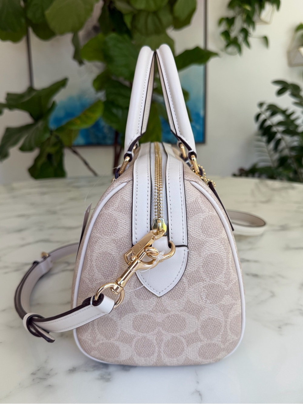 NWT COACH Rowan Satchel Bag in Signature Canvas Gold Sand Chalk CV961 Crossbody - Picture 5 of 13